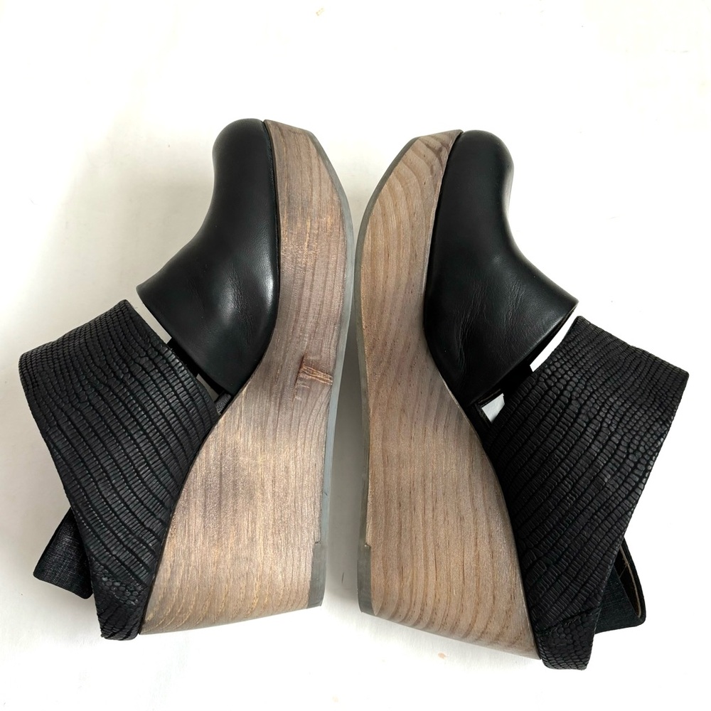 Coclico Harlen Wedge Platform Clogs Leather Wooden Shoes Black Size 6/36 - Picture 16 of 17
